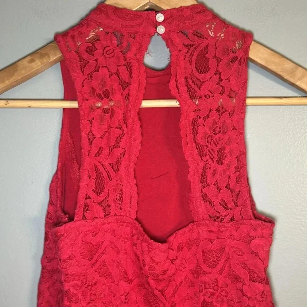 Hollister High-Neck Red Lace Dress, Sz XS, Fully Lined - Picture 7 of 11